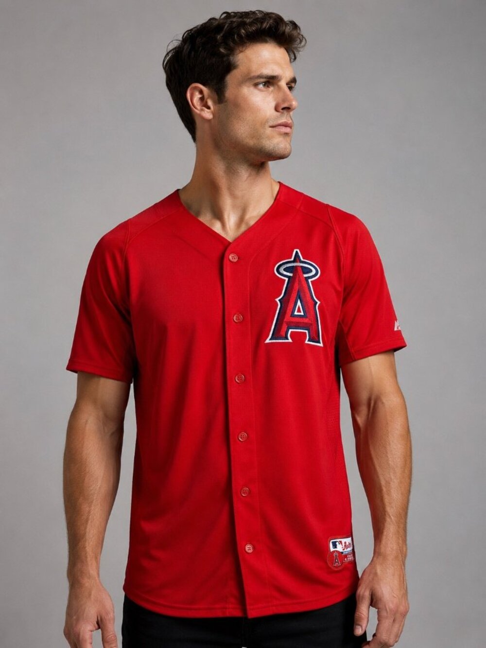Retro Majestic MLB Angels Baseball Authentic Collection Red Jersey M Button-Up